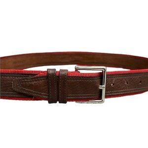 Fullum & Holt Montreal brown leather red woven webbing belt 34